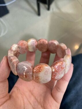 Handcrafted Pink Orange Coral Stone Stretch Bracelet